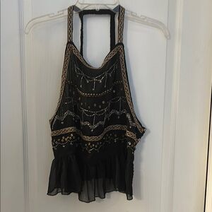 Free people Black Asymmetrical Embellished Peplum Tank Top